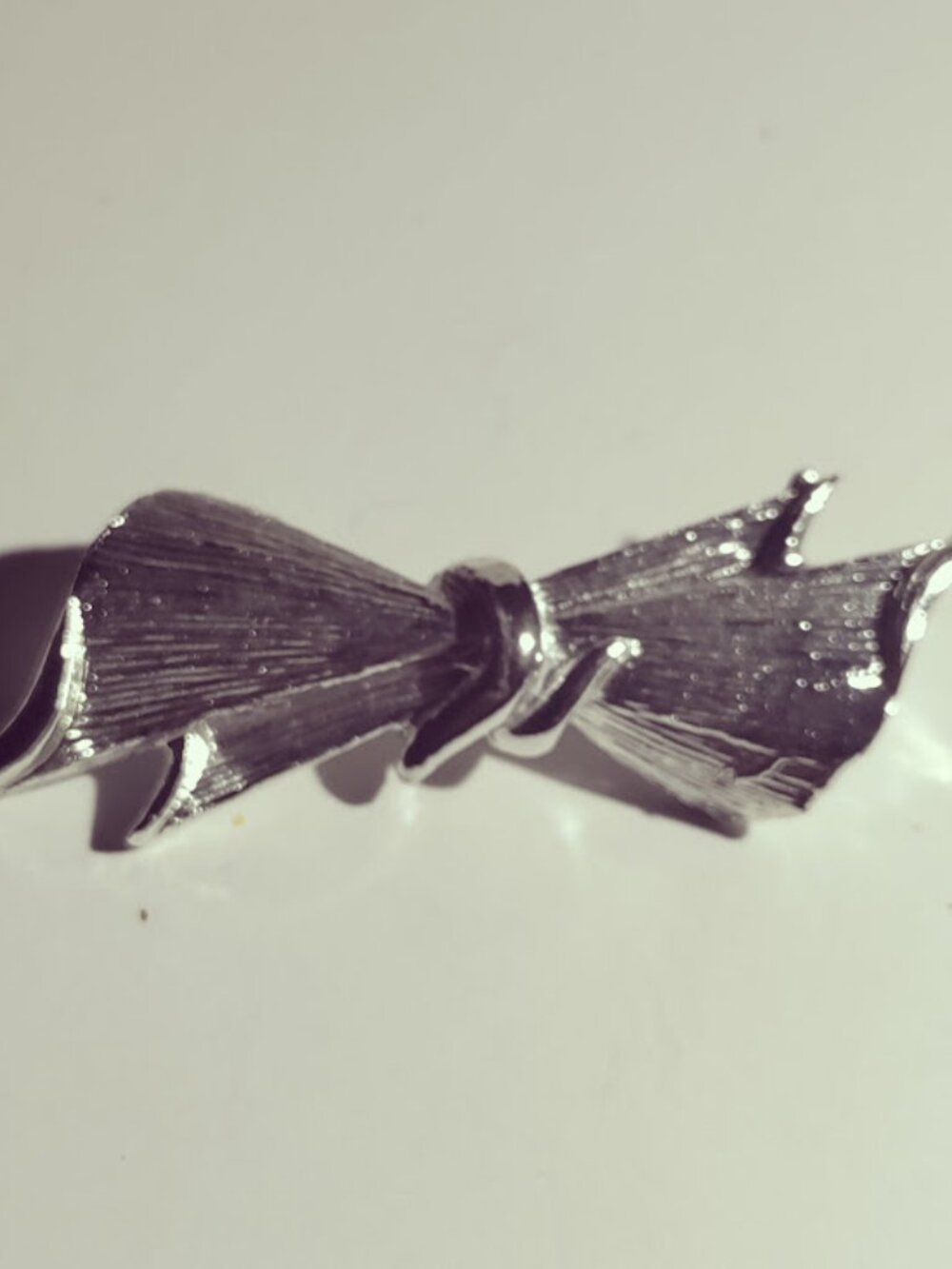 Silver Tone Textured Bow Brooch Pin